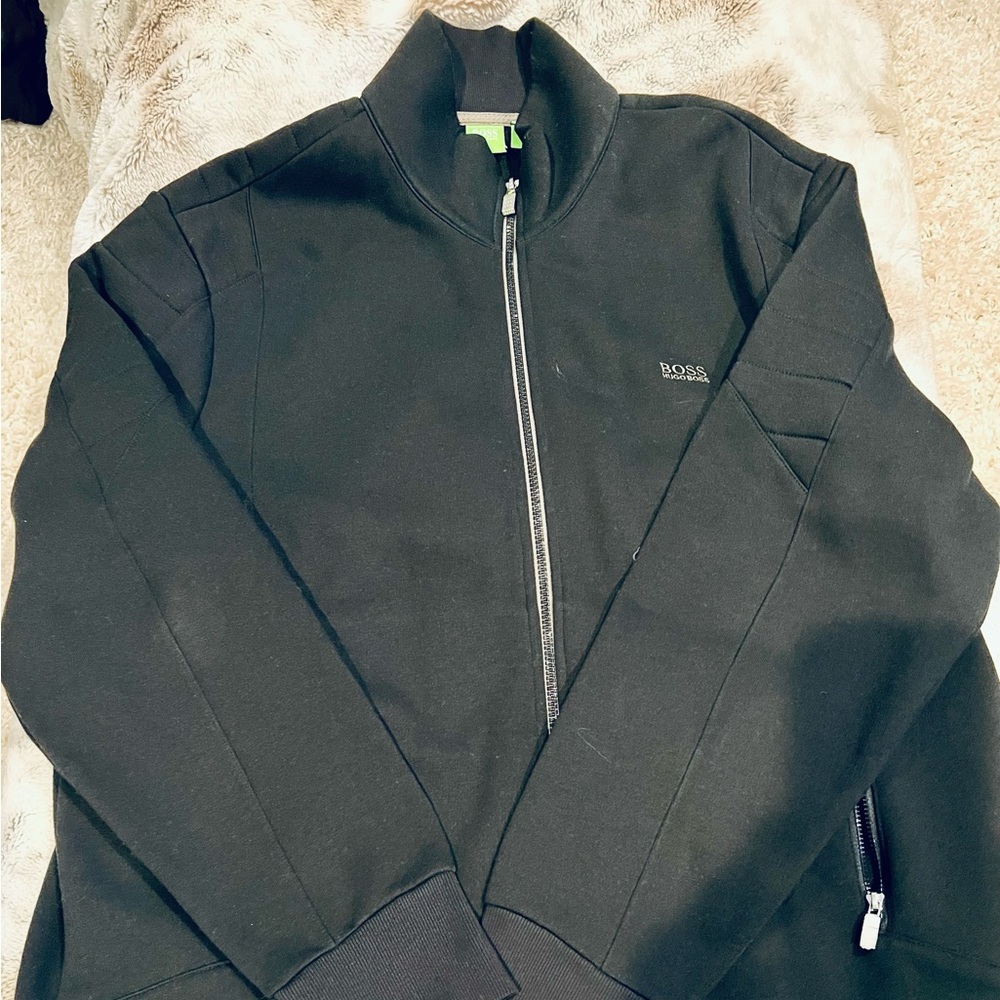 Hugo Boss Track Jacket Full Zip Up Shirt Designer Gym Club Black